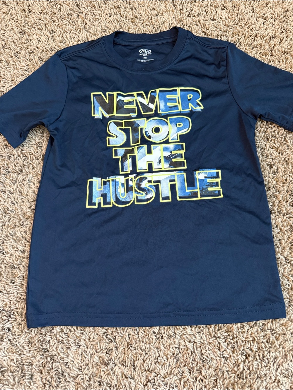 Athletic Works Navy Tee with Yellow-Outlined Motivational Graphic
